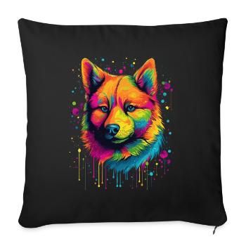 Shiba Inu Chien Néon Coloré - Housse de coussin décorative 45 x 45 cm - noir - Devant
