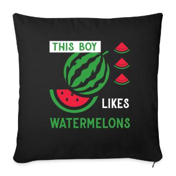 Garçon aime les pastèques fruits tropicaux d'été - Housse de coussin décorative 45 x 45 cm - noir - Devant