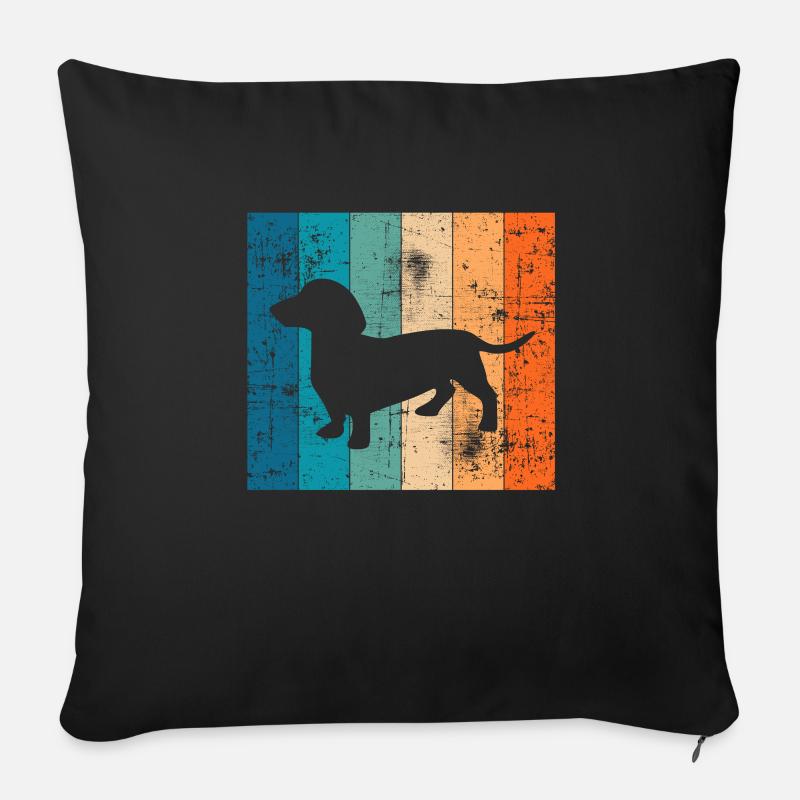 Teckel Dackel Retro Dachshund Welpe Geschenkidee - Sofakissenbezug 45 x 45 cm - Schwarz