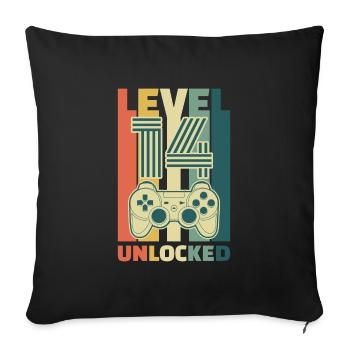 Cadeau de jeu du 14e anniversaire débloqué de niveau 14 - Housse de coussin décorative 45 x 45 cm - noir - Devant