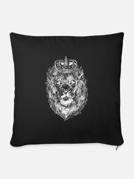 Löwe mit Krone handgezeichnet - Sofakissenbezug 45 x 45 cm - Schwarz