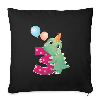 3 anniversaire des dinosaures année Trois Dino cadeau - Housse de coussin décorative 45 x 45 cm - noir - Devant