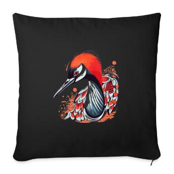 Süßer Anime -Stil Red Crowned Crane Kawaii - Sofakissenbezug 45 x 45 cm - Schwarz - Vorne
