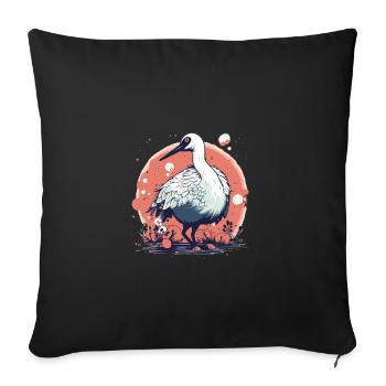 Mignon Anime Style rouge couronné grue Kawaii - Housse de coussin décorative 45 x 45 cm - noir - Devant