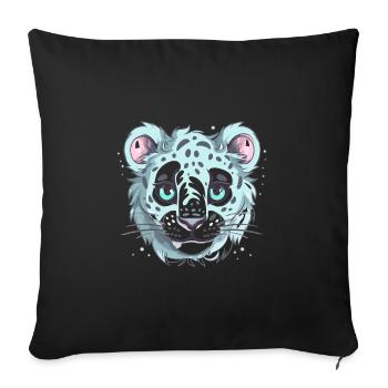 Netter Anime -Stil Schneeleopard Kawaii - Sofakissenbezug 45 x 45 cm - Schwarz - Vorne