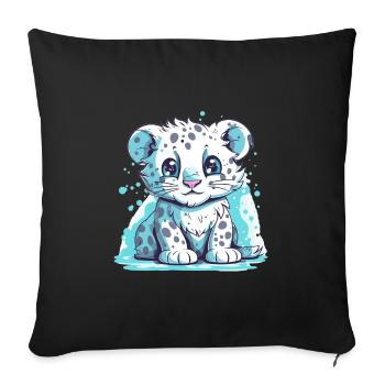 Netter Anime -Stil Schneeleopard Kawaii - Sofakissenbezug 45 x 45 cm - Schwarz - Vorne