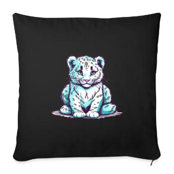 Netter Anime -Stil Schneeleopard Kawaii - Sofakissenbezug 45 x 45 cm - Schwarz - Vorne