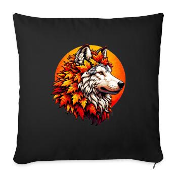 Loup à la crinière de feuilles d’automne - Housse de coussin décorative 45 x 45 cm - noir - Devant