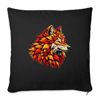 Loup à la crinière de feuilles d’automne - Housse de coussin décorative 45 x 45 cm - noir - Devant