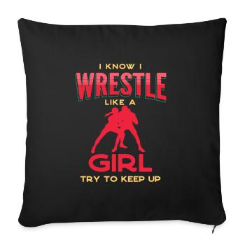 Wrestling, Wrestling Freestyle Wrestling, Wrestler, - Sofa pillowcase 17,3'' x 17,3'' (45 x 45 cm) - black - Front