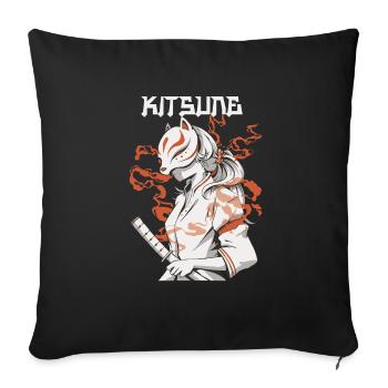 Masque Kitsune Japon Fox Anime Kumiho Manga Otaku - Housse de coussin décorative 45 x 45 cm - noir - Devant
