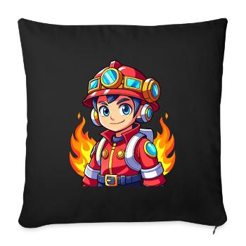 Héros en rouge le pompier - Housse de coussin décorative 45 x 45 cm - noir - Devant