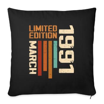 March 1991 Birthday 1991 Retro 1991 March - Sofa pillowcase 17,3'' x 17,3'' (45 x 45 cm) - black - Front