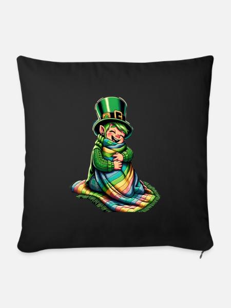 Gemütlicher Leprechaun (Irischer Kobold) - Sofakissenbezug 45 x 45 cm - Schwarz