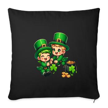Duo de lutins espiègles (lutin irlandais) - Housse de coussin décorative 45 x 45 cm - noir - Devant
