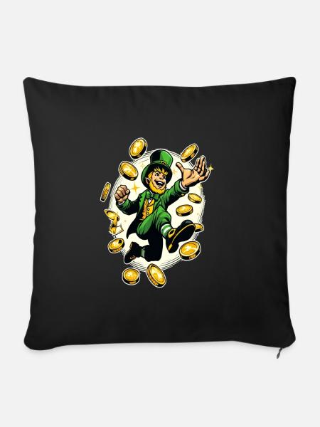 Glücklicher Leprechaun (Irischer Kobold) - Sofakissenbezug 45 x 45 cm - Schwarz