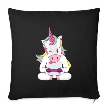 rainbow Gaming unicorn einhorn spielen - Sofakissenbezug 45 x 45 cm - Schwarz - Vorne