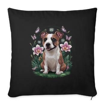 Staffordshire Bull Terrier avec des papillons - Housse de coussin décorative 45 x 45 cm - noir - Devant
