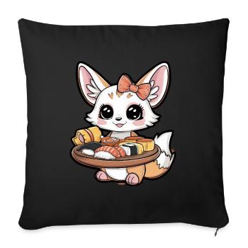 Fennec Kawaii Desert Fox avec sushi japonais - Housse de coussin décorative 45 x 45 cm - noir - Devant