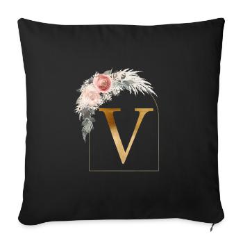 Personalisierbar Monogramm V Blumen Bogen - Sofakissenbezug 45 x 45 cm - Schwarz - Vorne