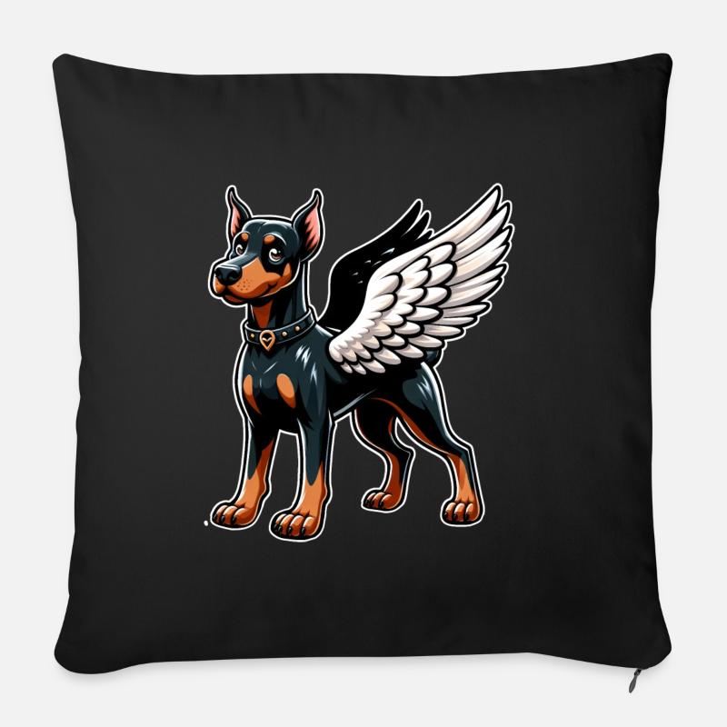 Dobermann mit Engelsflügeln - Ein himmlisches - Sofakissenbezug 45 x 45 cm - Schwarz