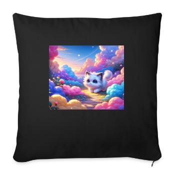Un chat d’anime mignon dans un jardin de nuages coloré - Housse de coussin décorative 45 x 45 cm - noir - Devant