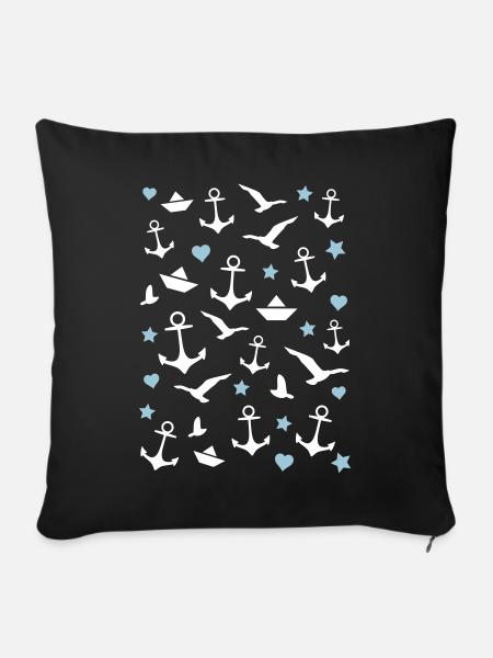 Anchor pattern Maritim - Sofa pillowcase 17,3'' x 17,3'' (45 x 45 cm) - black