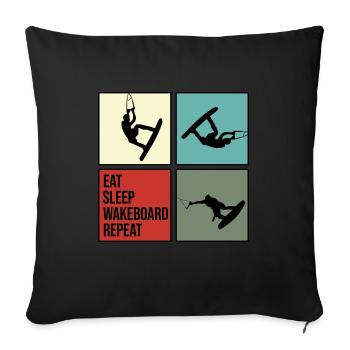 wakeboard wakeboarder cable water rat eat repeat - Sofa pillowcase 17,3'' x 17,3'' (45 x 45 cm) - black - Front