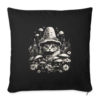 Champignons cottagecore pour chat - Housse de coussin décorative 45 x 45 cm - noir - Devant