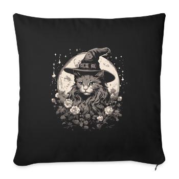 Chat Sorcier Cottagecore - Housse de coussin décorative 45 x 45 cm - noir - Devant