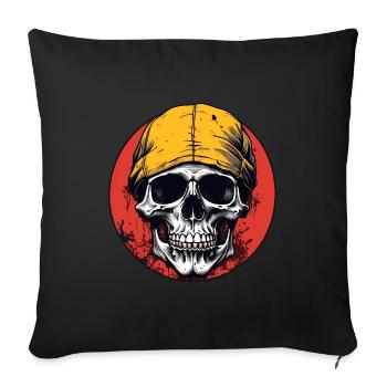 Skull with yellow headscarf on red color wheel - Sofa pillowcase 17,3'' x 17,3'' (45 x 45 cm) - black - Front