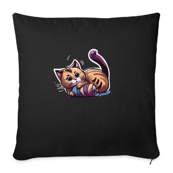 Cat playing with Yarn (Magical Animals Collection) - Sofa pillowcase 17,3'' x 17,3'' (45 x 45 cm) - black - Front