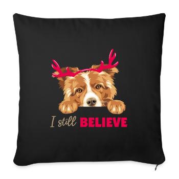 Chien Collie mignon avec des cornes de cerf de Noël - Housse de coussin décorative 45 x 45 cm - noir - Devant
