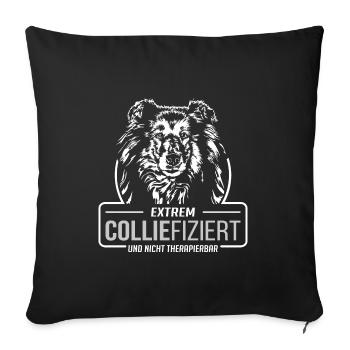 COLLIEFIZIERT Collie Langhaarcollie Hunde Wilsigns - Sofakissenbezug 45 x 45 cm - Schwarz - Vorne