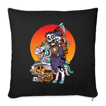 Licorne Halloween Citrouille Faucheuse - Housse de coussin décorative 45 x 45 cm - noir - Devant