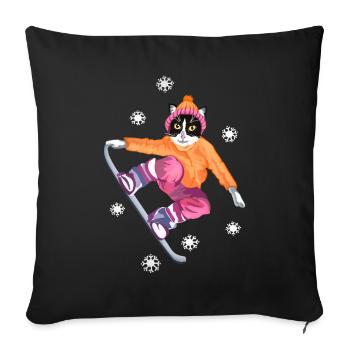 Snowboard Katze - Sofakissenbezug 45 x 45 cm - Schwarz - Vorne