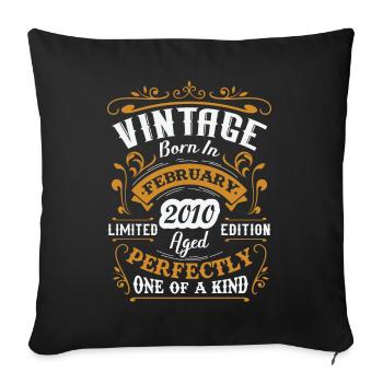 Cadeau d'anniversaire, Vintage né en Février 2010 - Housse de coussin décorative 45 x 45 cm - noir - Devant