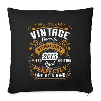 Cadeau d'anniversaire, Vintage né en Février 2015 - Housse de coussin décorative 45 x 45 cm - noir - Devant