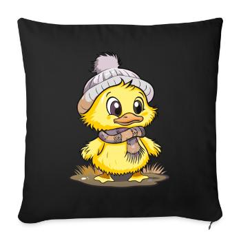 Canard mignon avec écharpe et chapeau à pompon. - Housse de coussin décorative 45 x 45 cm - noir - Devant