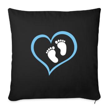 Baby Boy Footprint with Heart - Sofa pillowcase 17,3'' x 17,3'' (45 x 45 cm) - black - Front