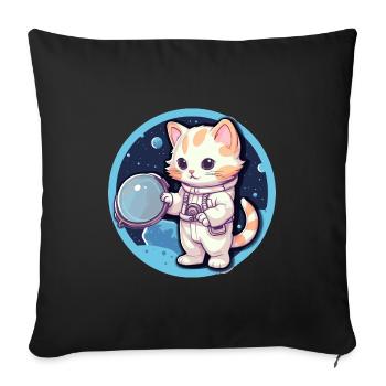 Astronaut Kitty erforscht die kosmische Grenze - Sofakissenbezug 45 x 45 cm - Schwarz - Vorne