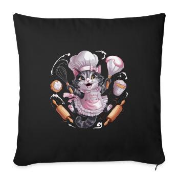 Liebenswerte Katze beim Backen - Sofakissenbezug 45 x 45 cm - Schwarz - Vorne
