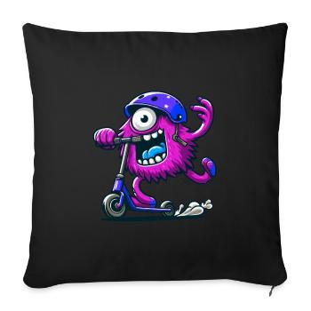 cute funny pink monster on escooter - Sofa pillowcase 17,3'' x 17,3'' (45 x 45 cm) - black - Front