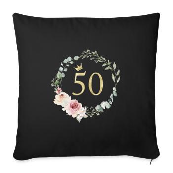 Numéro 50, Couronne de fleurs, personnalisable - Housse de coussin décorative 45 x 45 cm - noir - Devant