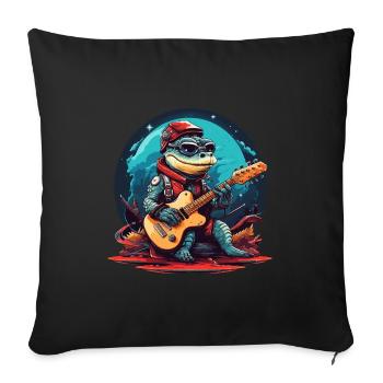 Crocodile à bascule avec guitare électrique pour petits et grands - Housse de coussin décorative 45 x 45 cm - noir - Devant