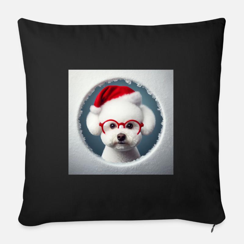 Bichon Frisé Hund als Weihnachtsmann - Sofakissenbezug 45 x 45 cm - Schwarz