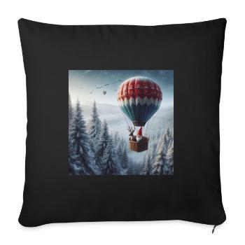 Gnome et renne dans une montgolfière - Housse de coussin décorative 45 x 45 cm - noir - Devant