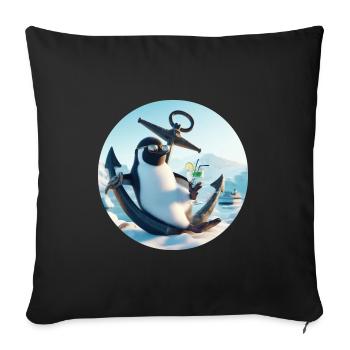 Casual penguin sits on anchor and drinks - Sofa pillowcase 17,3'' x 17,3'' (45 x 45 cm) - black - Front