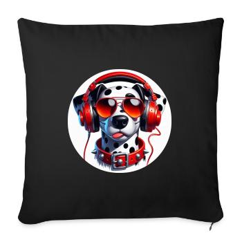 Chien dalmatien avec lunettes et écouteurs - Housse de coussin décorative 45 x 45 cm - noir - Devant