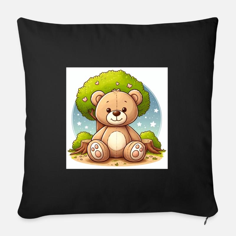 Ours en peluche devant un arbre - Housse de coussin décorative 45 x 45 cm - noir
